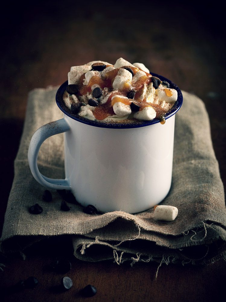 Hot chocolate marshmallows and caramel